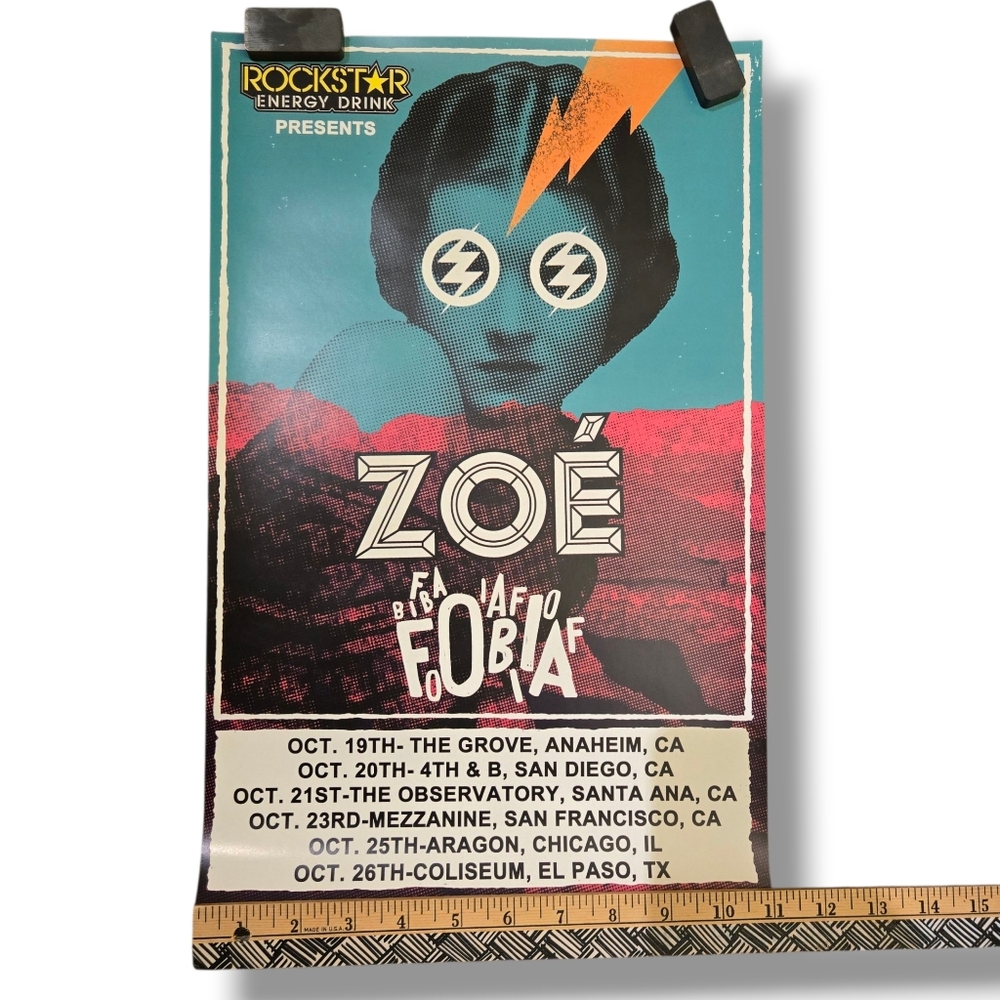 ZOE FOBIA TOUR CONCERT POSTER 2012 Alternative Rock from SAN FRANCISCO